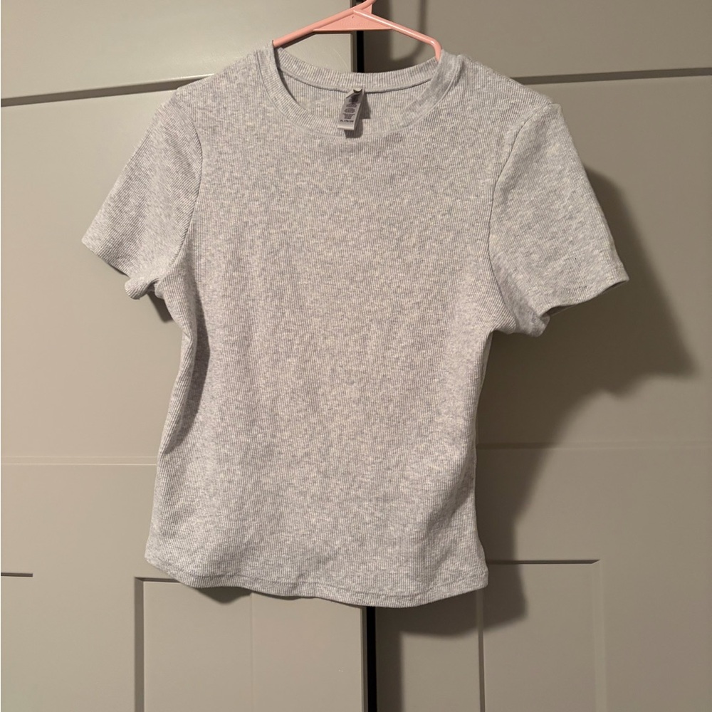 SKIMS Cotton Rib Heather Gray Short Sleeve Tee